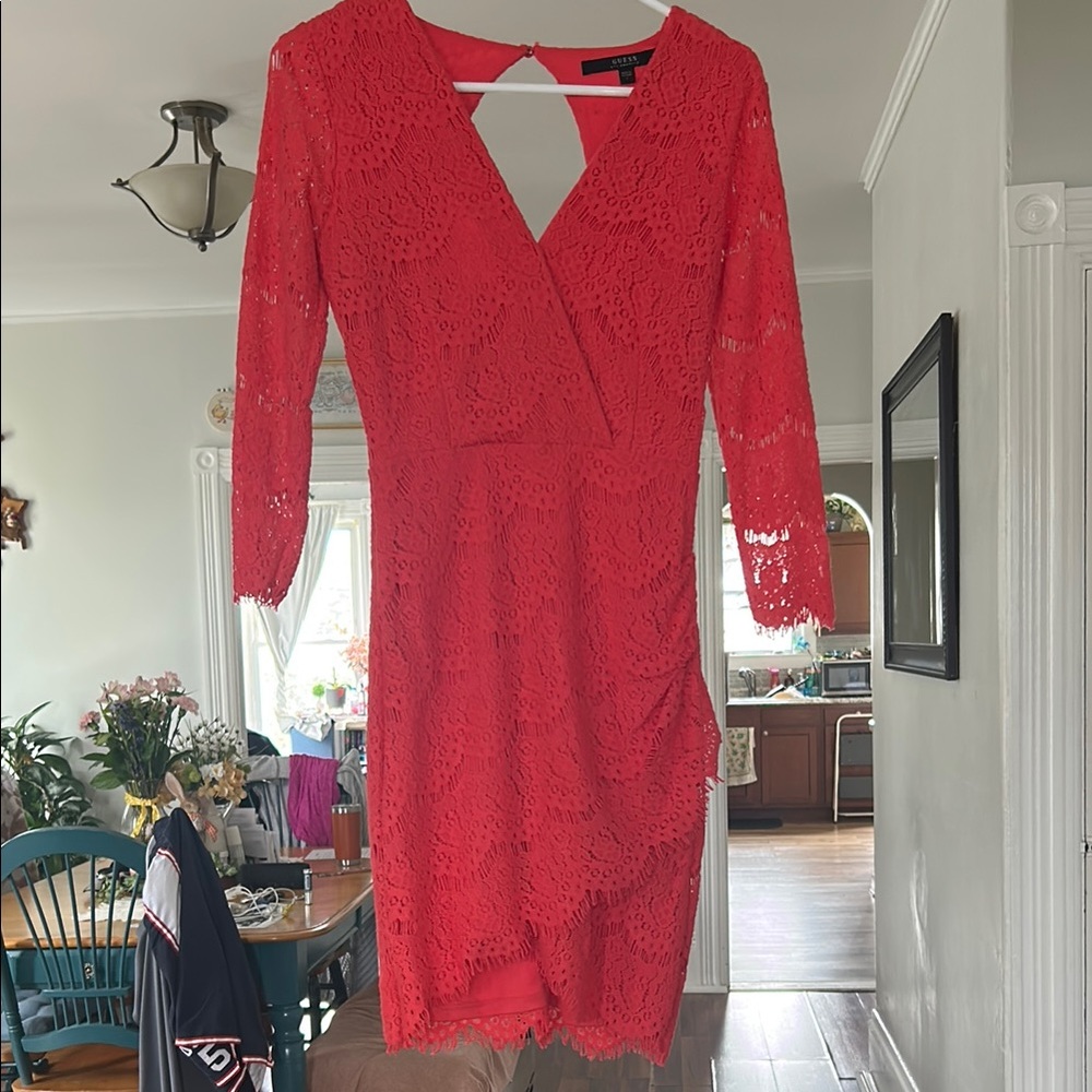 Express Red Long Sleeve Sheath Dress V-Neck Wedding Guest NEVER WORN